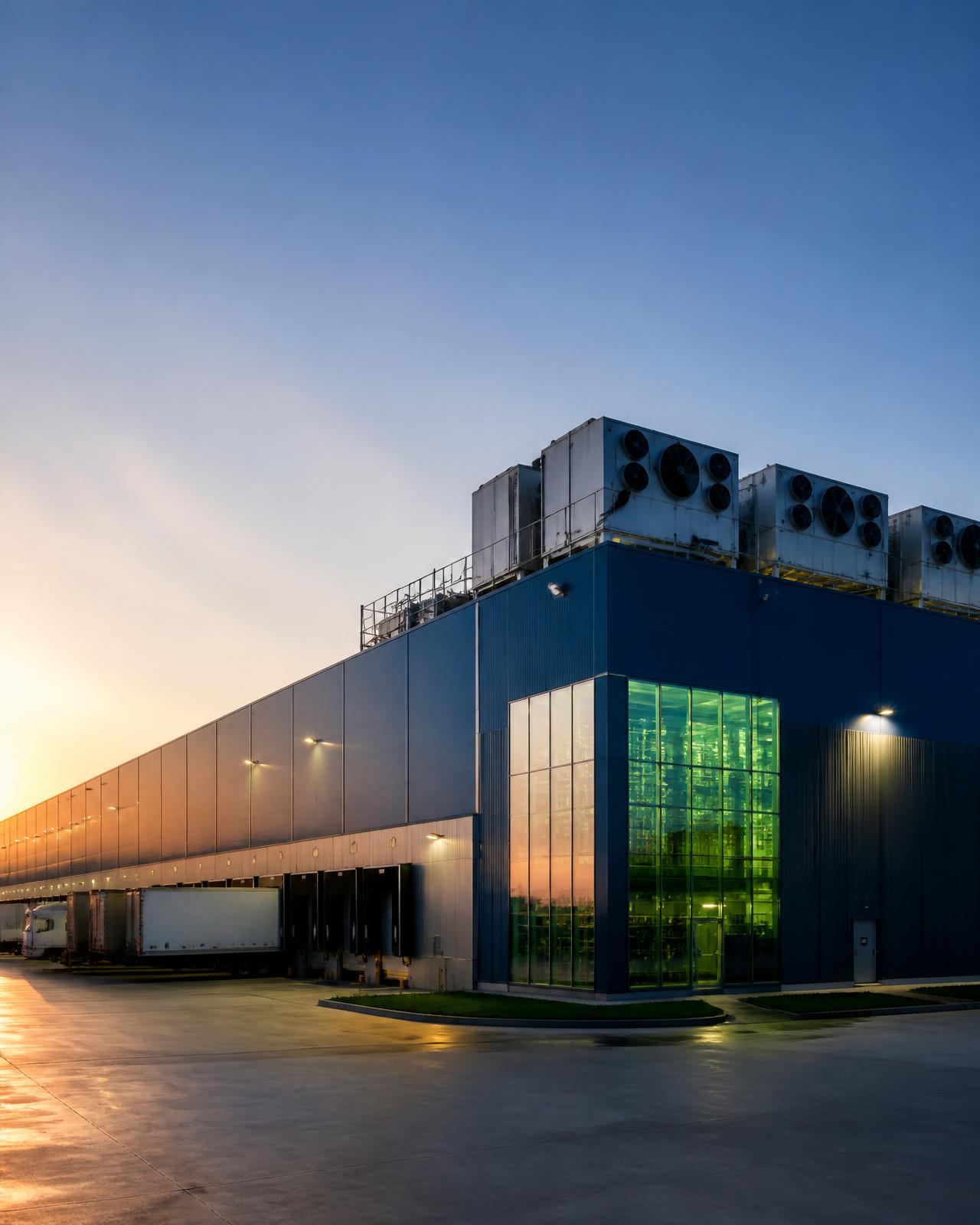 Entrepôt logistique frigorifique équipé de groupes de production de froid